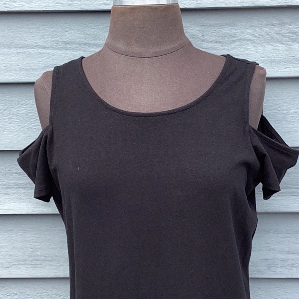 MICHAEL Michael Kors Black Cold Shoulder Tee Medium - Picture 2 of 8